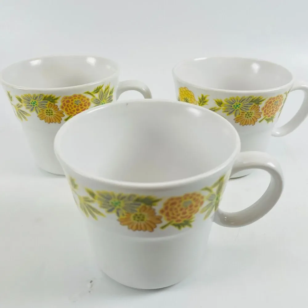 Noritake Progression Sunny Side 9003 Coffee Cups Set of 3 Vintage MCM Japan 1970